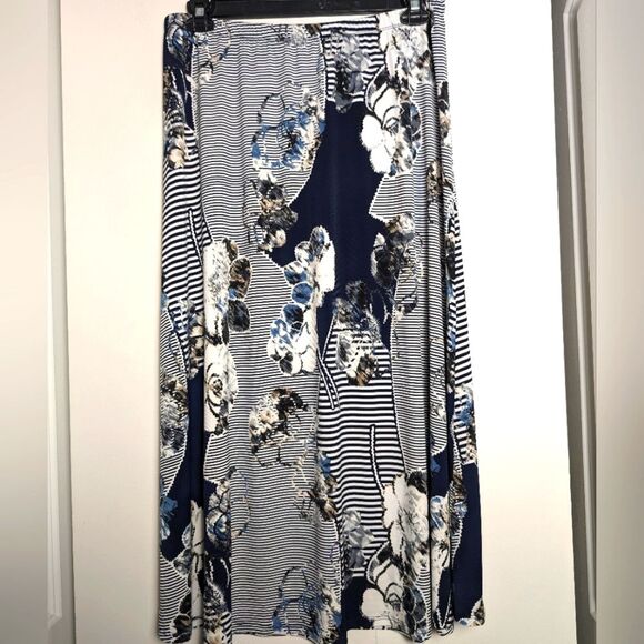 C&B Abstract artsy boho lagenlook long maxi midi skirt s L  floral stripe patch - Picture 2 of 7